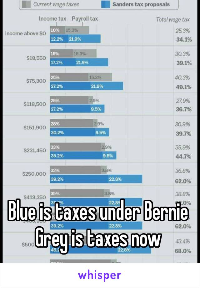 Blue is taxes under Bernie 
Grey is taxes now 
