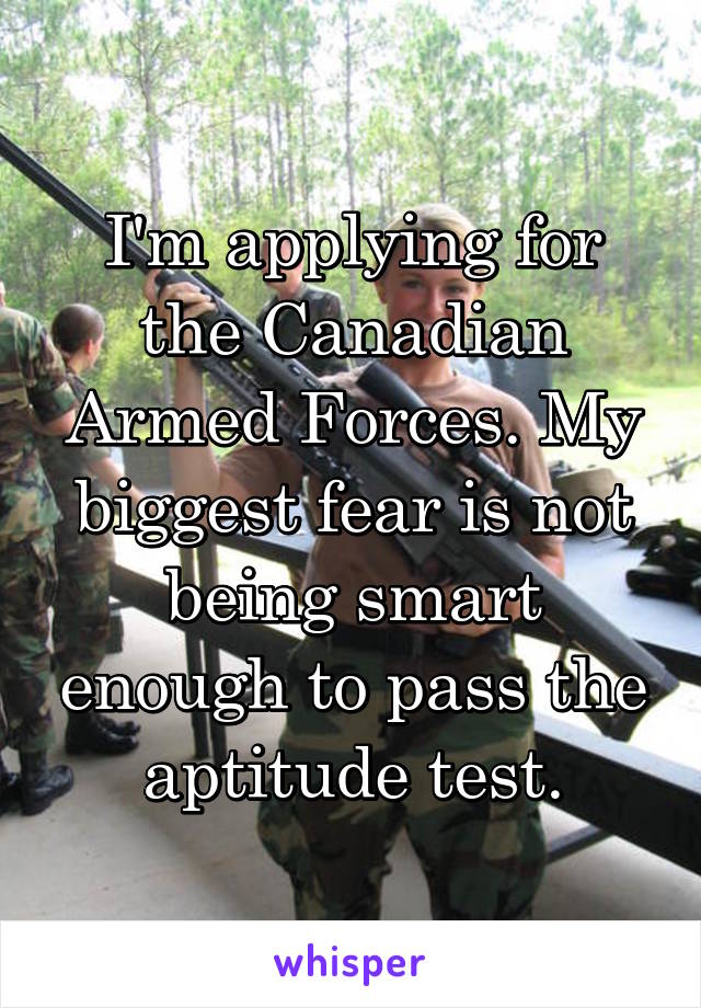 I'm applying for the Canadian Armed Forces. My biggest fear is not being smart enough to pass the aptitude test.