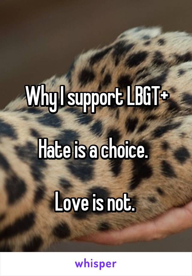 
Why I support LBGT+

Hate is a choice.  

Love is not. 