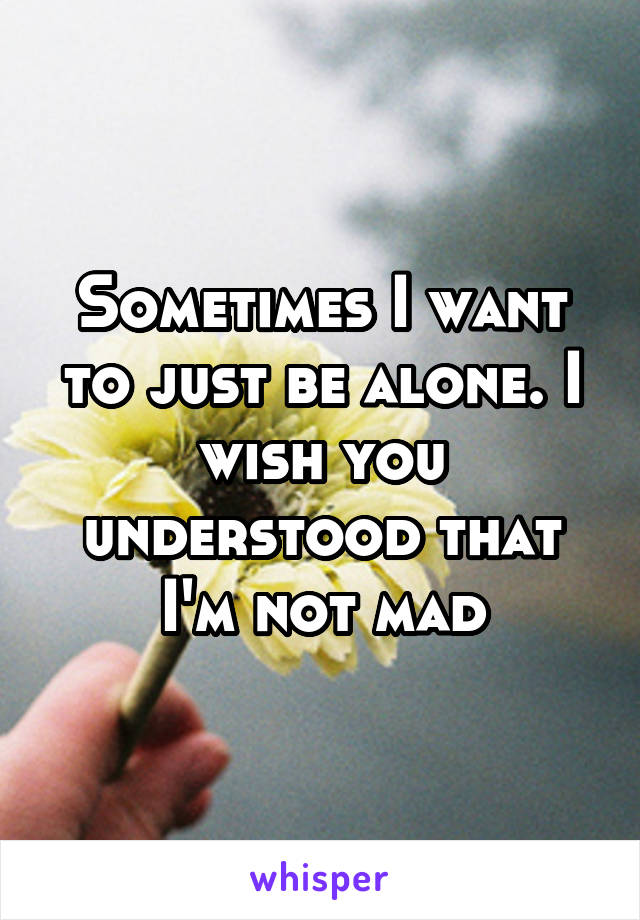 Sometimes I want to just be alone. I wish you understood that I'm not mad