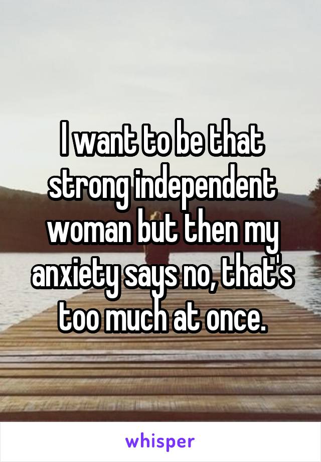 I want to be that strong independent woman but then my anxiety says no, that's too much at once.