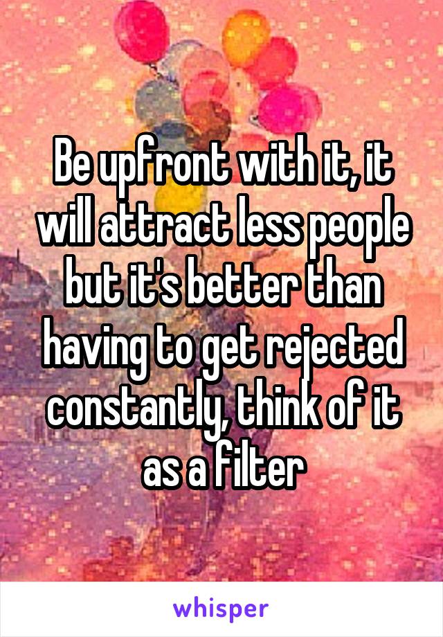 Be upfront with it, it will attract less people but it's better than having to get rejected constantly, think of it as a filter