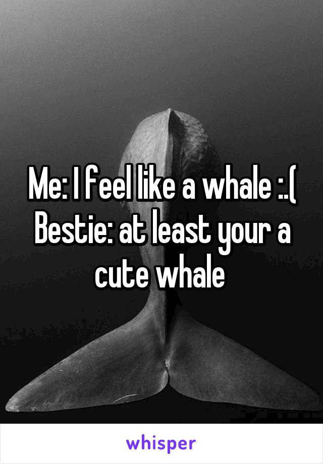 Me: I feel like a whale :.(
Bestie: at least your a cute whale 