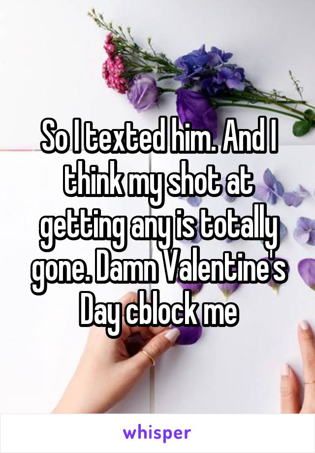 So I texted him. And I think my shot at getting any is totally gone. Damn Valentine's Day cblock me