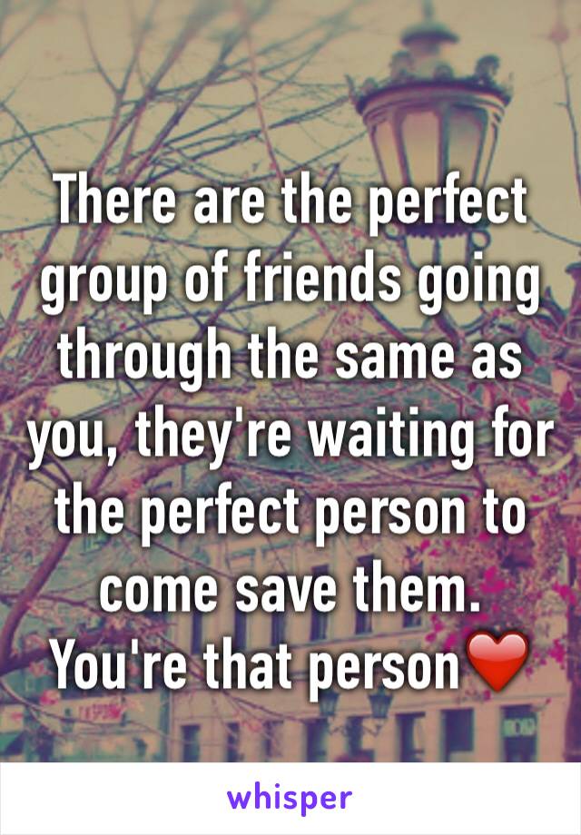 There are the perfect group of friends going through the same as you, they're waiting for the perfect person to come save them.
You're that person❤️
