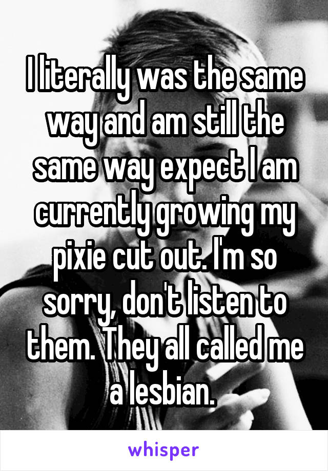 I literally was the same way and am still the same way expect I am currently growing my pixie cut out. I'm so sorry, don't listen to them. They all called me a lesbian. 