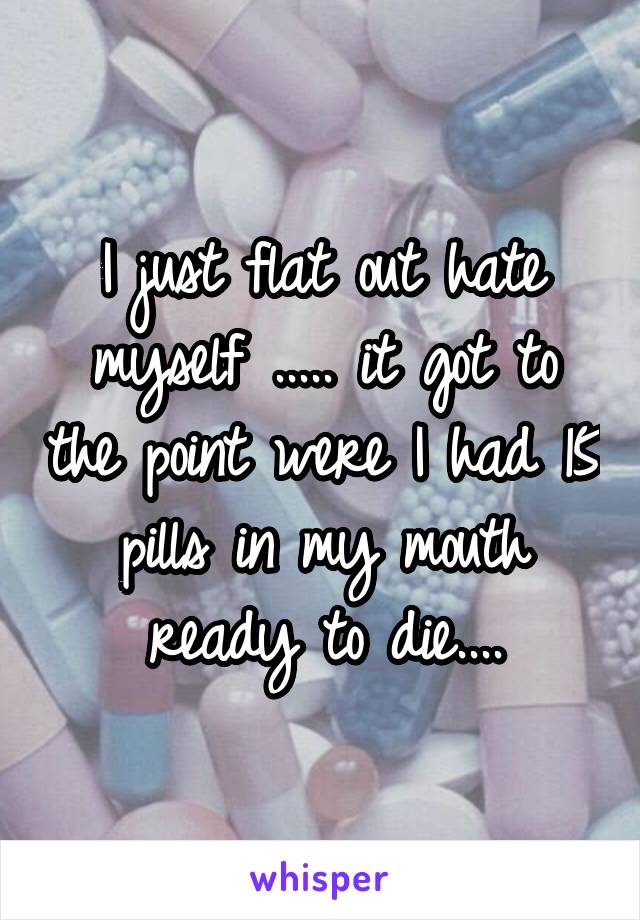 I just flat out hate myself ..... it got to the point were I had 15 pills in my mouth ready to die....
