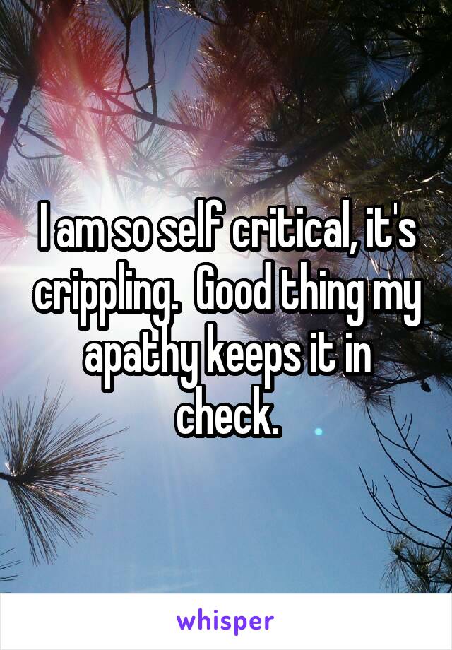 I am so self critical, it's crippling.  Good thing my apathy keeps it in check.