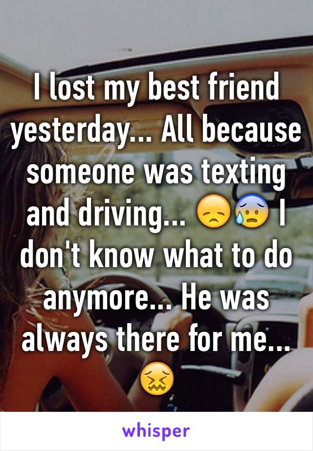 I lost my best friend yesterday... All because someone was texting and driving... 😞😰 I don't know what to do anymore... He was always there for me... 😖