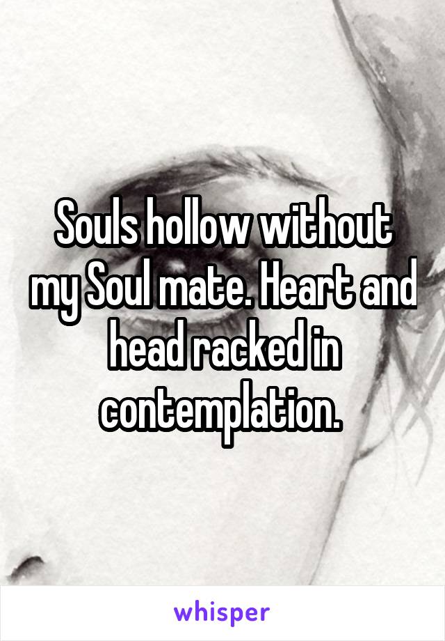 Souls hollow without my Soul mate. Heart and head racked in contemplation. 