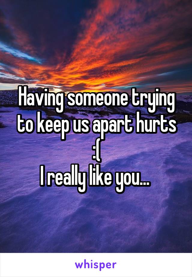 Having someone trying to keep us apart hurts :(
I really like you... 