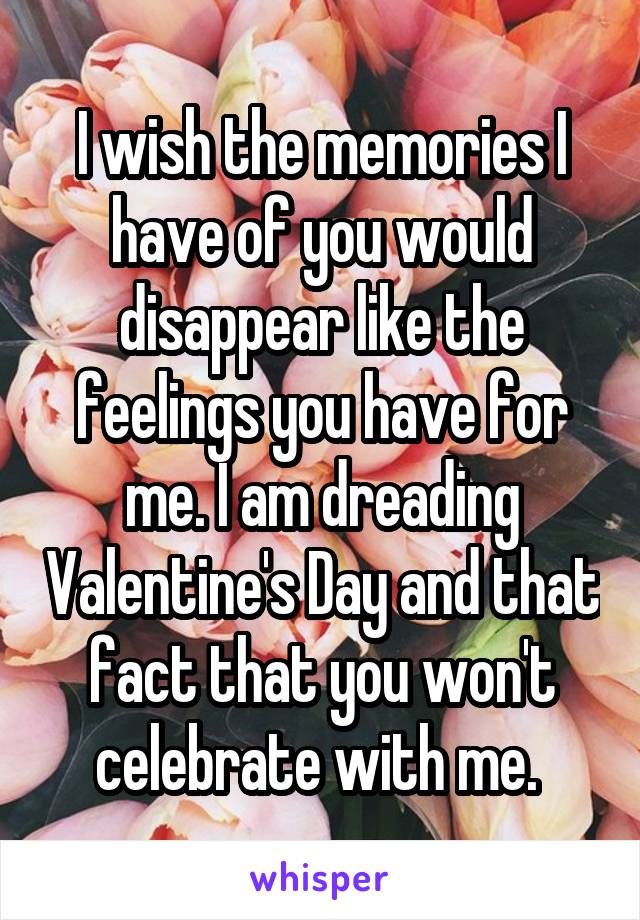 I wish the memories I have of you would disappear like the feelings you have for me. I am dreading Valentine's Day and that fact that you won't celebrate with me. 