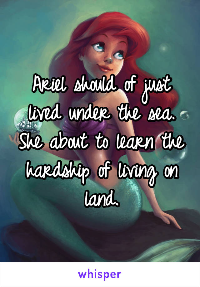 Ariel should of just lived under the sea. She about to learn the hardship of living on land.
