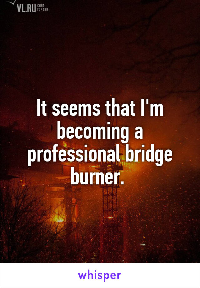 It seems that I'm becoming a professional bridge burner. 