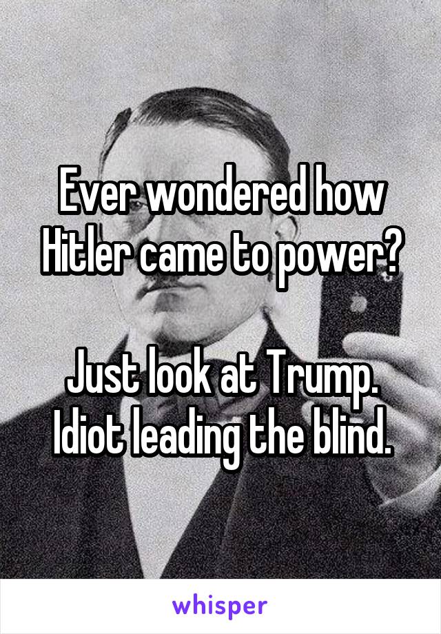 Ever wondered how Hitler came to power?

Just look at Trump.
Idiot leading the blind.