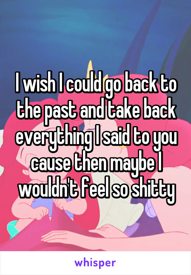 I wish I could go back to the past and take back everything I said to you cause then maybe I wouldn't feel so shitty