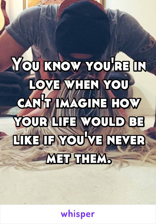 You know you're in love when you can't imagine how your life would be like if you've never met them.
