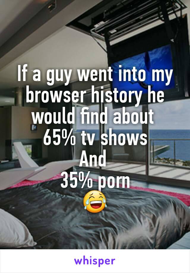 If a guy went into my browser history he would find about 
65% tv shows
And 
35% porn
😂