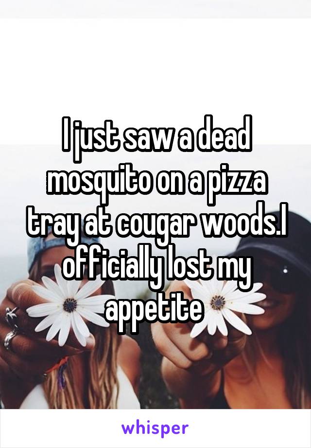I just saw a dead mosquito on a pizza tray at cougar woods.I officially lost my appetite 