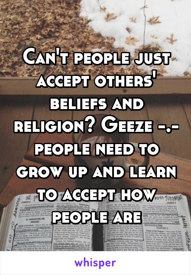 Can't people just accept others' beliefs and religion? Geeze -.- people need to grow up and learn to accept how people are