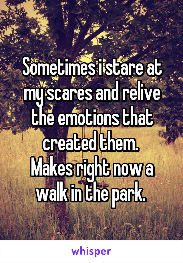 Sometimes i stare at my scares and relive the emotions that created them. 
Makes right now a walk in the park. 
