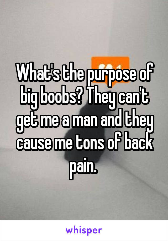 What's the purpose of big boobs? They can't get me a man and they cause me tons of back pain. 