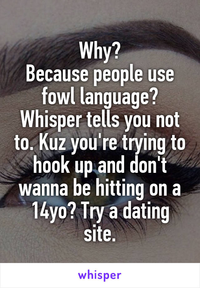 Why?
Because people use fowl language? Whisper tells you not to. Kuz you're trying to hook up and don't wanna be hitting on a 14yo? Try a dating site.