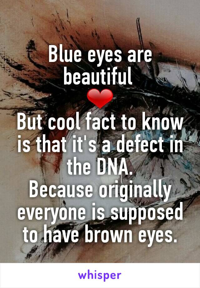 Blue eyes are beautiful 
❤
But cool fact to know is that it's a defect in the DNA.
Because originally everyone is supposed to have brown eyes.
