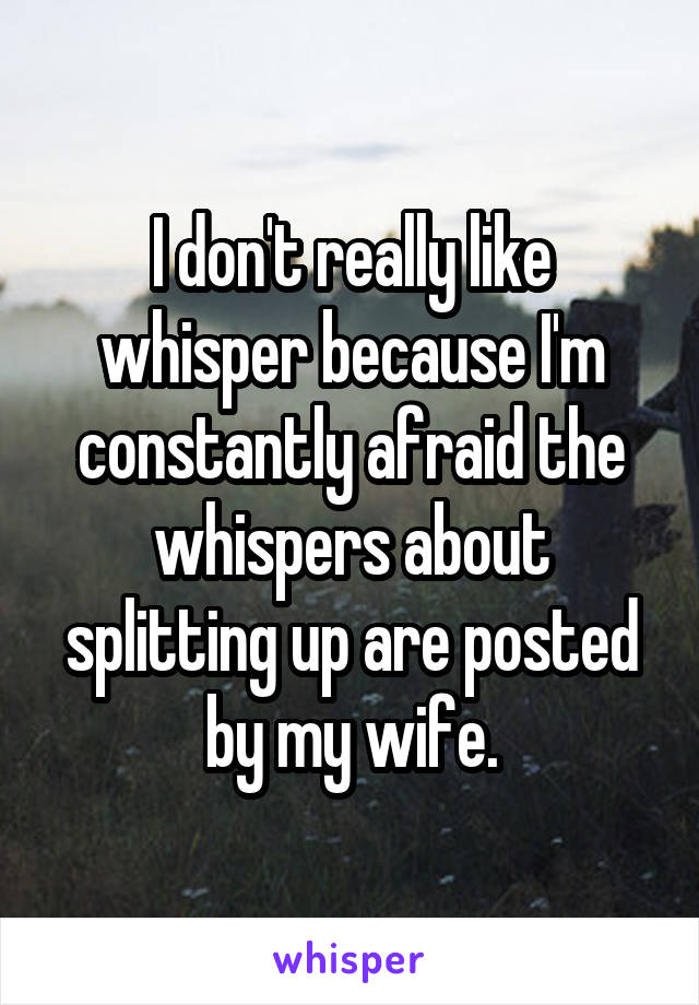 I don't really like whisper because I'm constantly afraid the whispers about splitting up are posted by my wife.