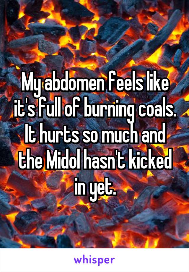 My abdomen feels like it's full of burning coals. It hurts so much and the Midol hasn't kicked in yet.