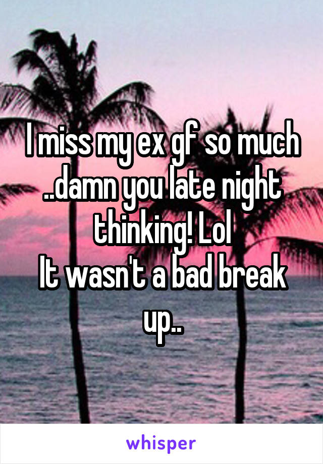 I miss my ex gf so much ..damn you late night thinking! Lol
It wasn't a bad break up..