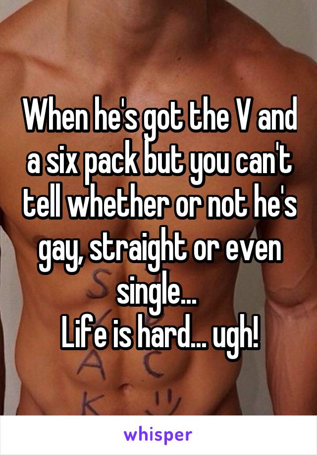 When he's got the V and a six pack but you can't tell whether or not he's gay, straight or even single... 
Life is hard... ugh!