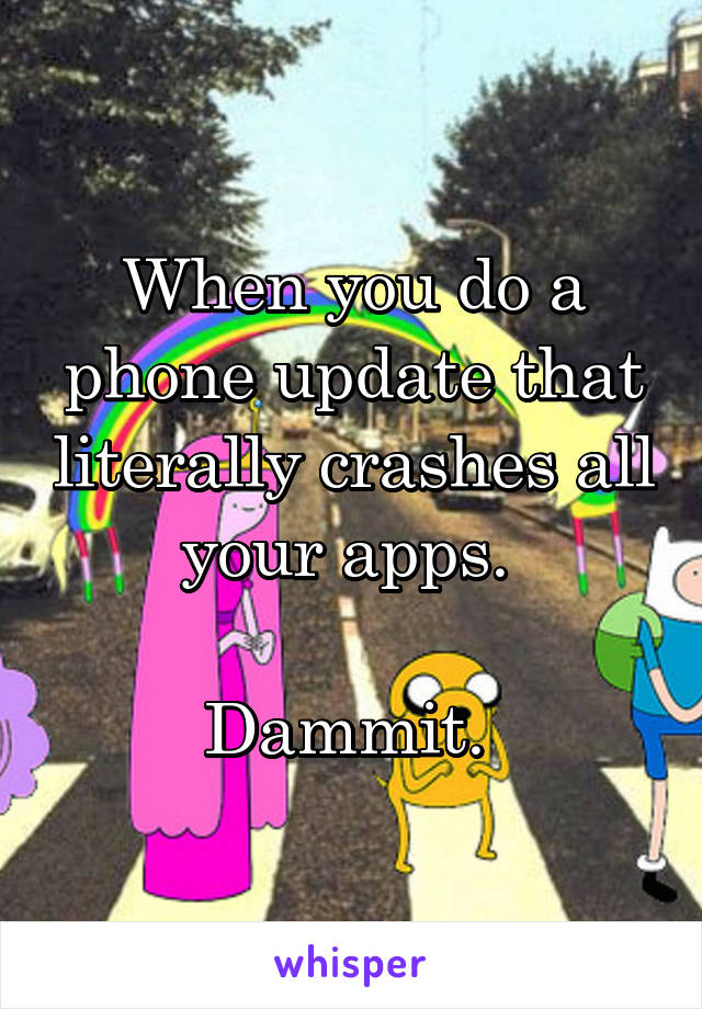 When you do a phone update that literally crashes all your apps. 

Dammit. 