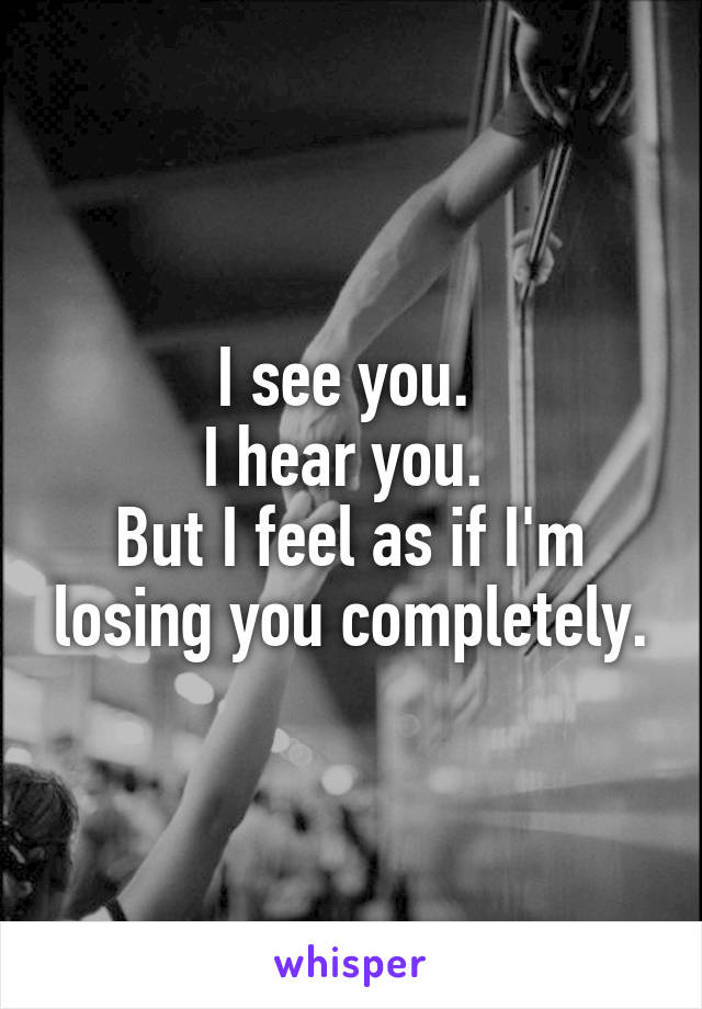 I see you. 
I hear you. 
But I feel as if I'm losing you completely.