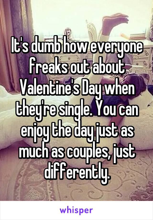 It's dumb how everyone freaks out about Valentine's Day when they're single. You can enjoy the day just as much as couples, just differently.
