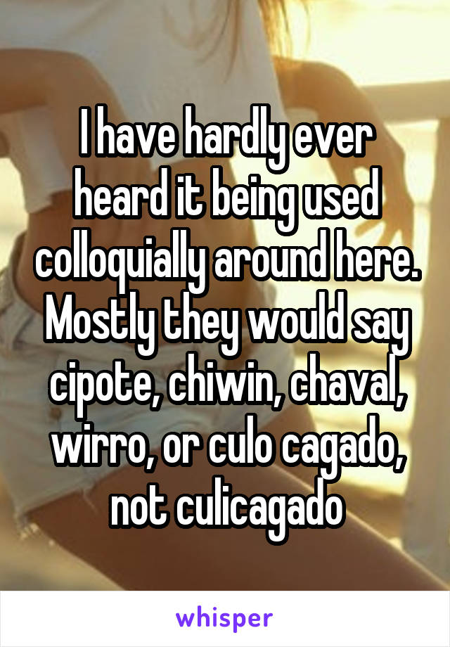 I have hardly ever heard it being used colloquially around here. Mostly they would say cipote, chiwin, chaval, wirro, or culo cagado, not culicagado