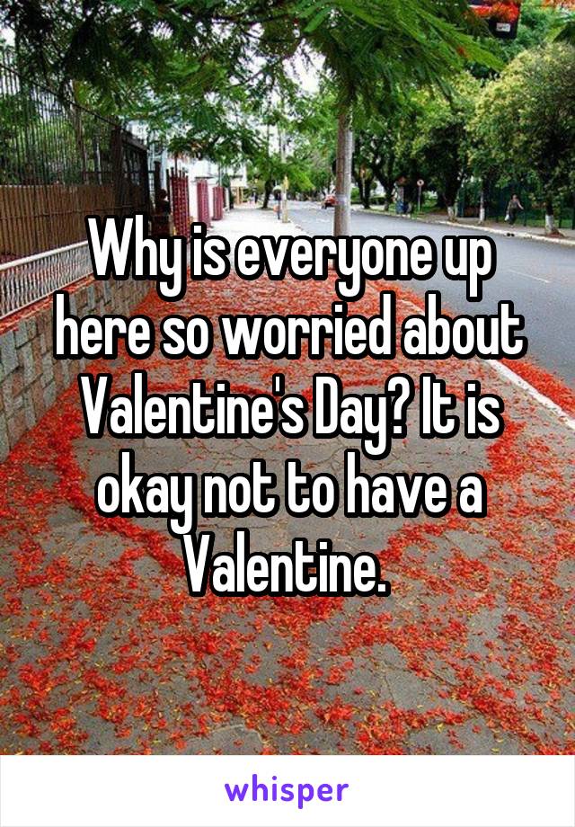 Why is everyone up here so worried about Valentine's Day? It is okay not to have a Valentine. 