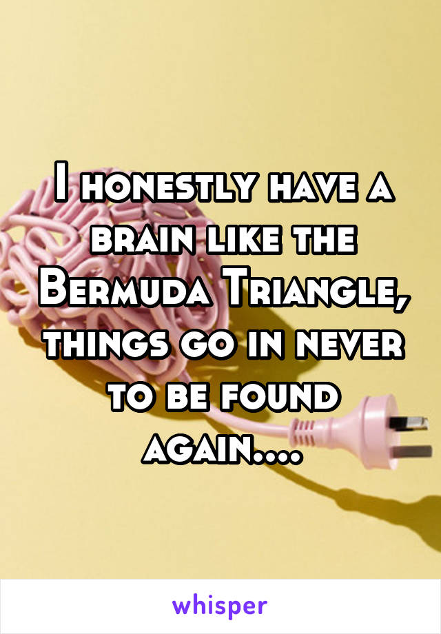 I honestly have a brain like the Bermuda Triangle, things go in never to be found again....