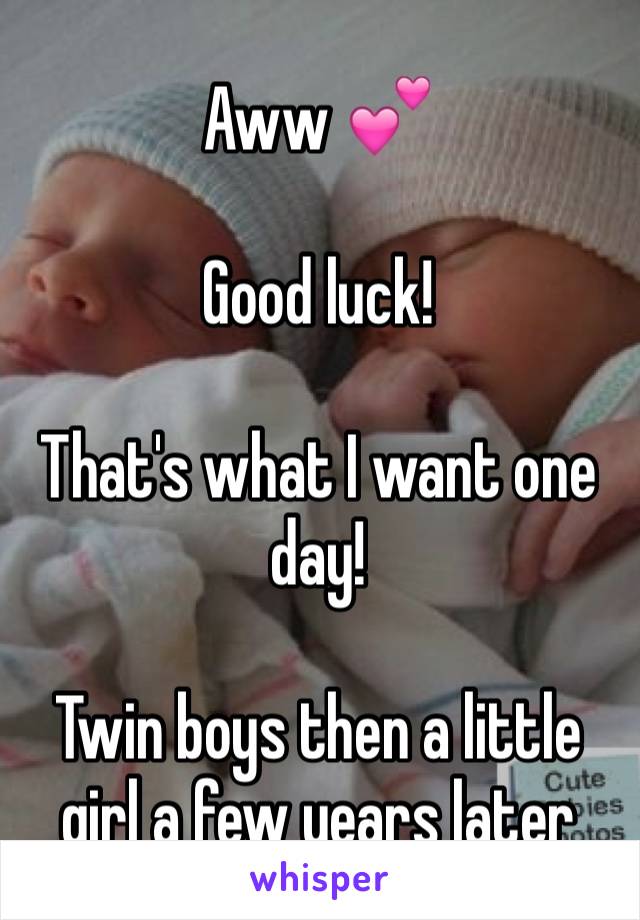 Aww 💕 

Good luck! 

That's what I want one day! 

Twin boys then a little girl a few years later 
