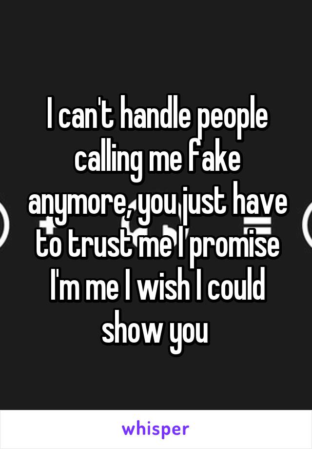I can't handle people calling me fake anymore, you just have to trust me I promise I'm me I wish I could show you 