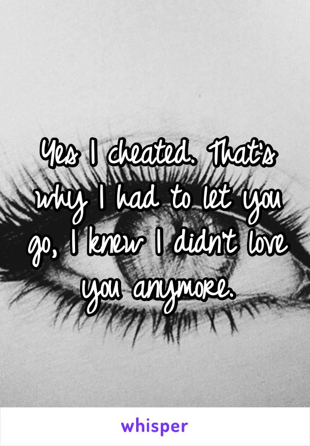 Yes I cheated. That's why I had to let you go, I knew I didn't love you anymore.