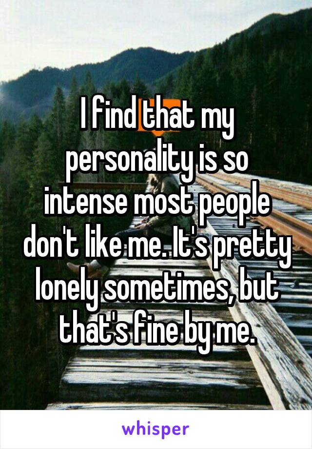 I find that my personality is so intense most people don't like me. It's pretty lonely sometimes, but that's fine by me.