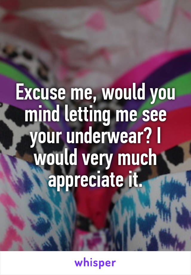 Excuse me, would you mind letting me see your underwear? I would very much appreciate it.