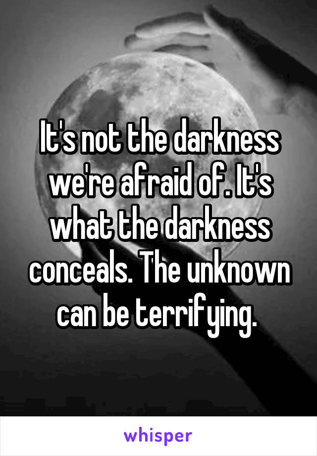 It's not the darkness we're afraid of. It's what the darkness conceals. The unknown can be terrifying. 