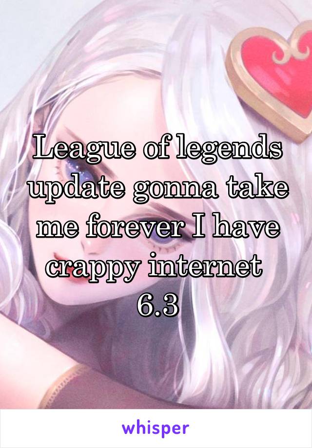League of legends update gonna take me forever I have crappy internet 
6.3