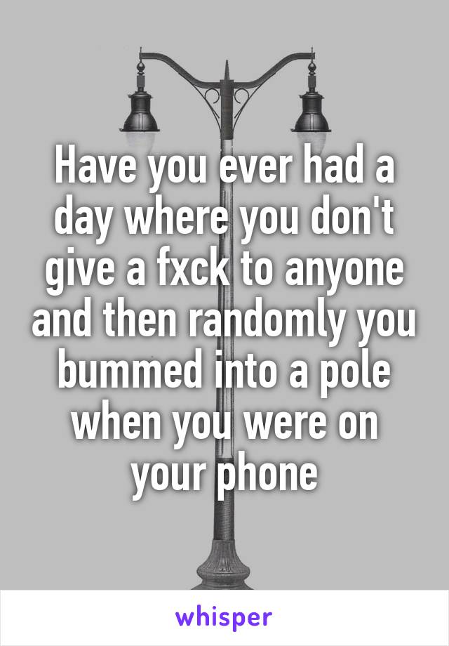 Have you ever had a day where you don't give a fxck to anyone and then randomly you bummed into a pole when you were on your phone