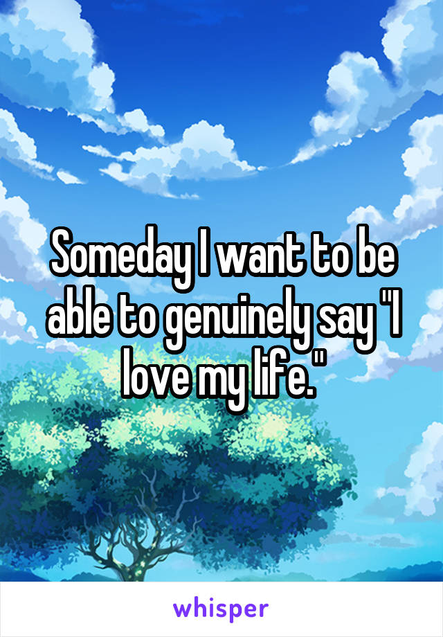 Someday I want to be able to genuinely say "I love my life."