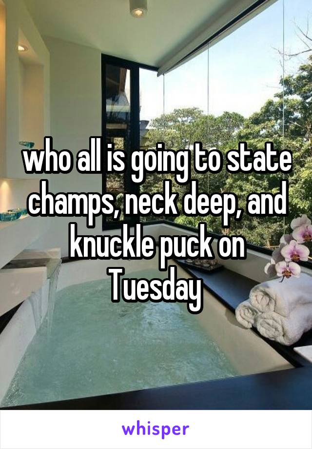 who all is going to state champs, neck deep, and knuckle puck on Tuesday 