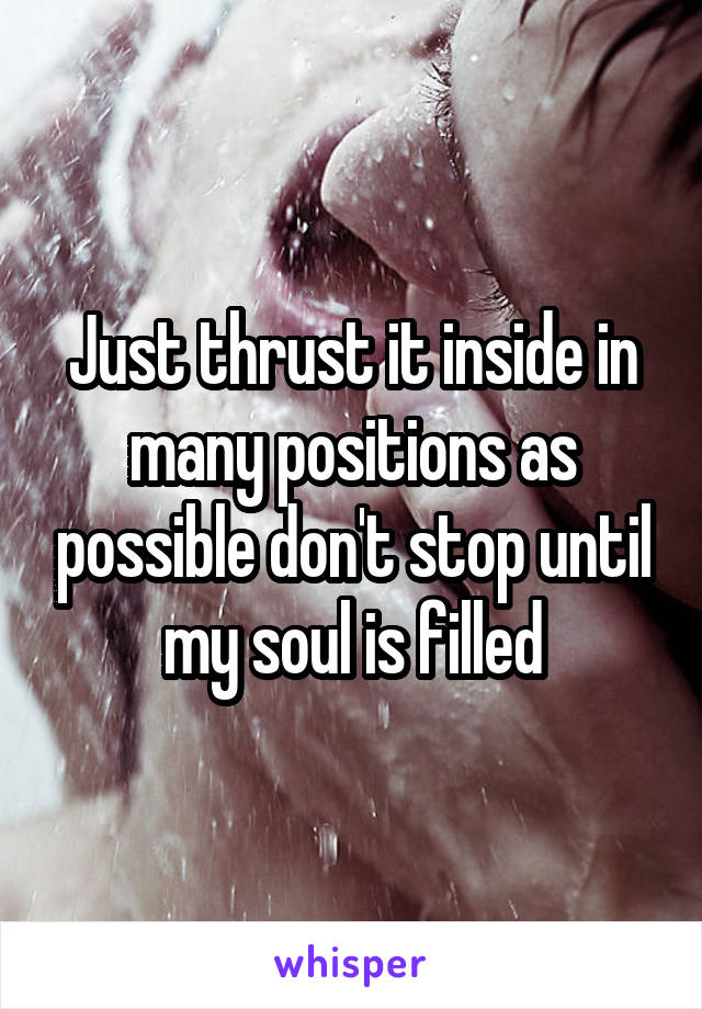 Just thrust it inside in many positions as possible don't stop until my soul is filled