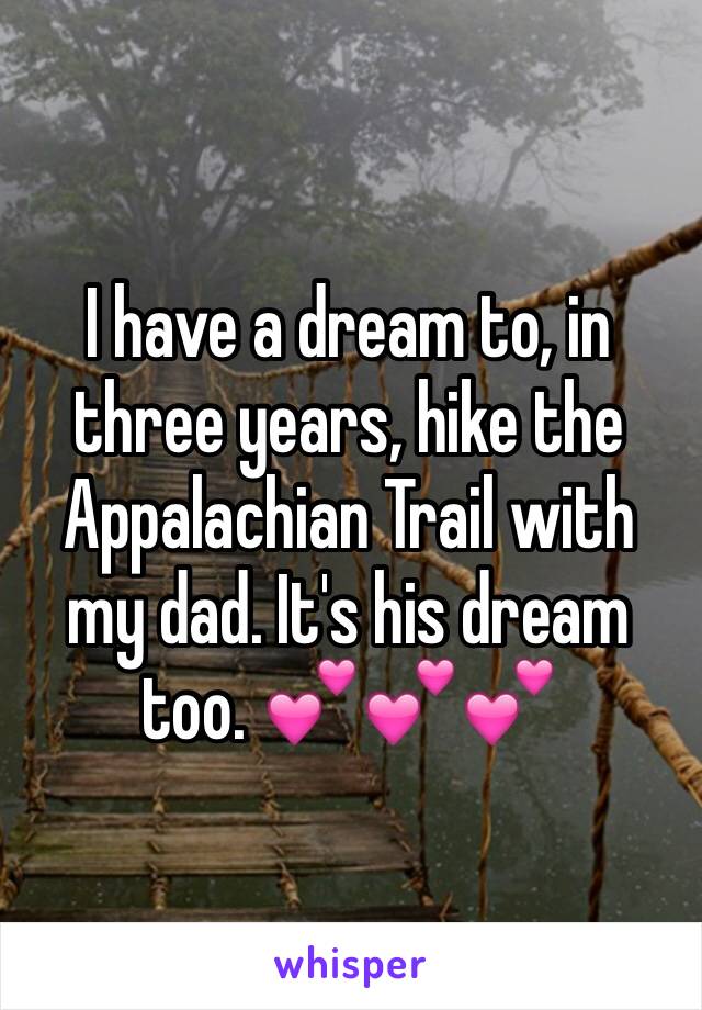 I have a dream to, in three years, hike the Appalachian Trail with my dad. It's his dream too. 💕💕💕
